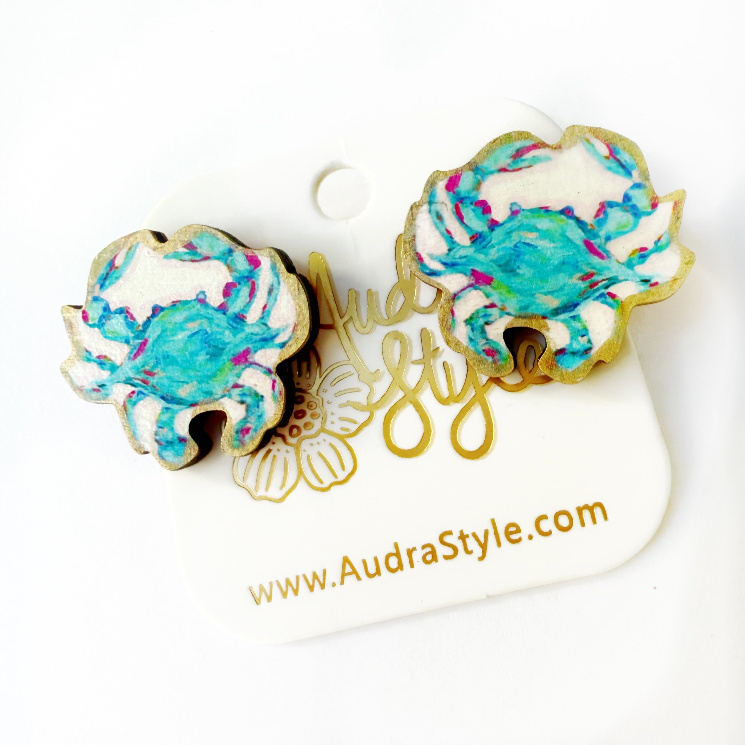 Blue Crab Stud - Colorful Spring Summer Earring, Resort Wear, Coastal Beach Nautical