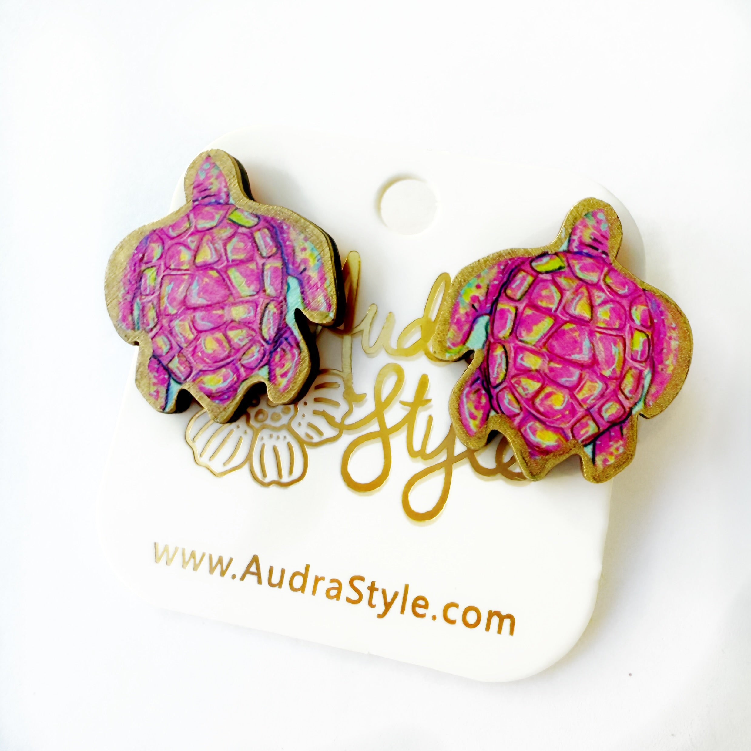 Pink Sea Turtle Stud - Colorful Spring Summer Earring, Resort Wear, Coastal Beach Nautical