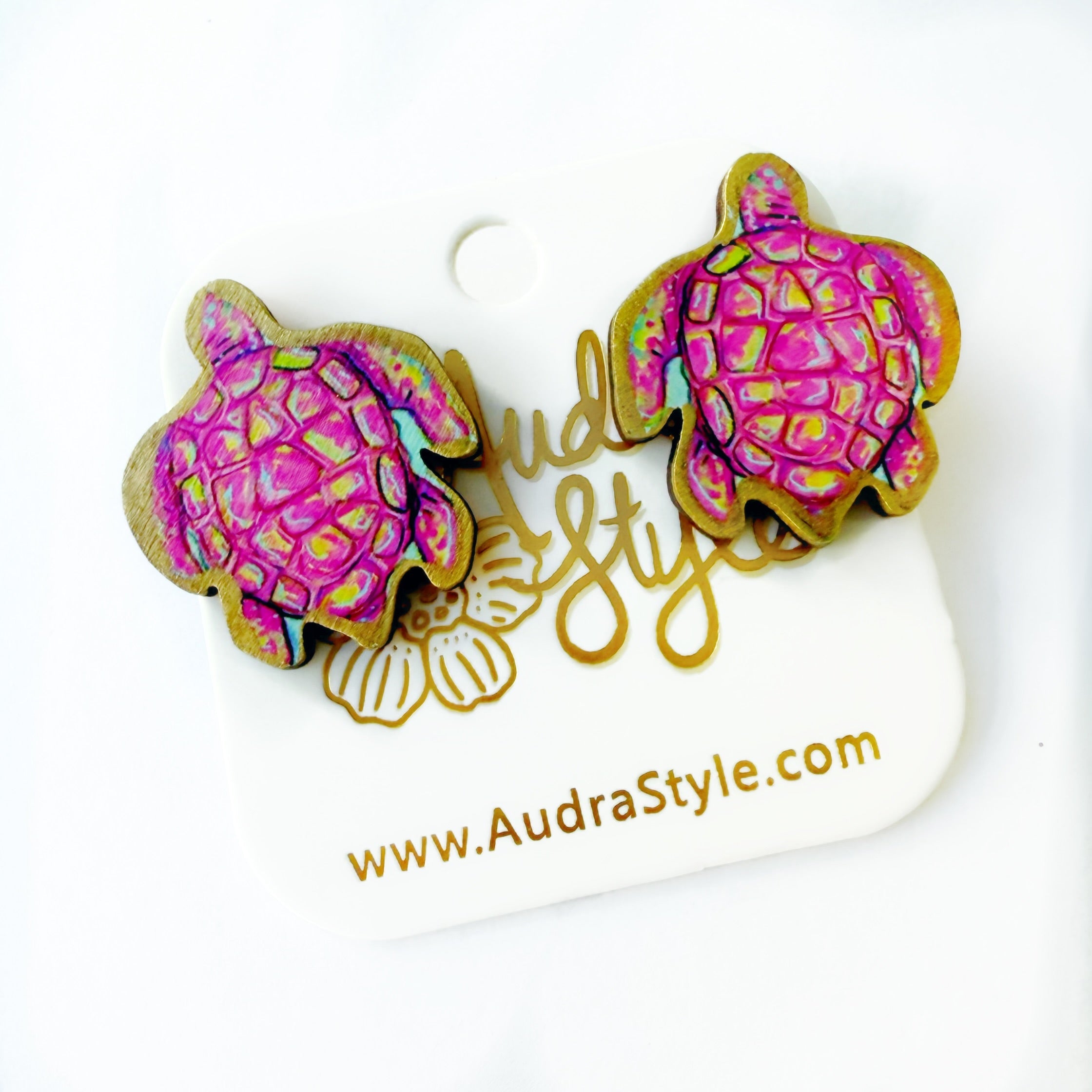 Pink Sea Turtle Stud - Colorful Spring Summer Earring, Resort Wear, Coastal Beach Nautical