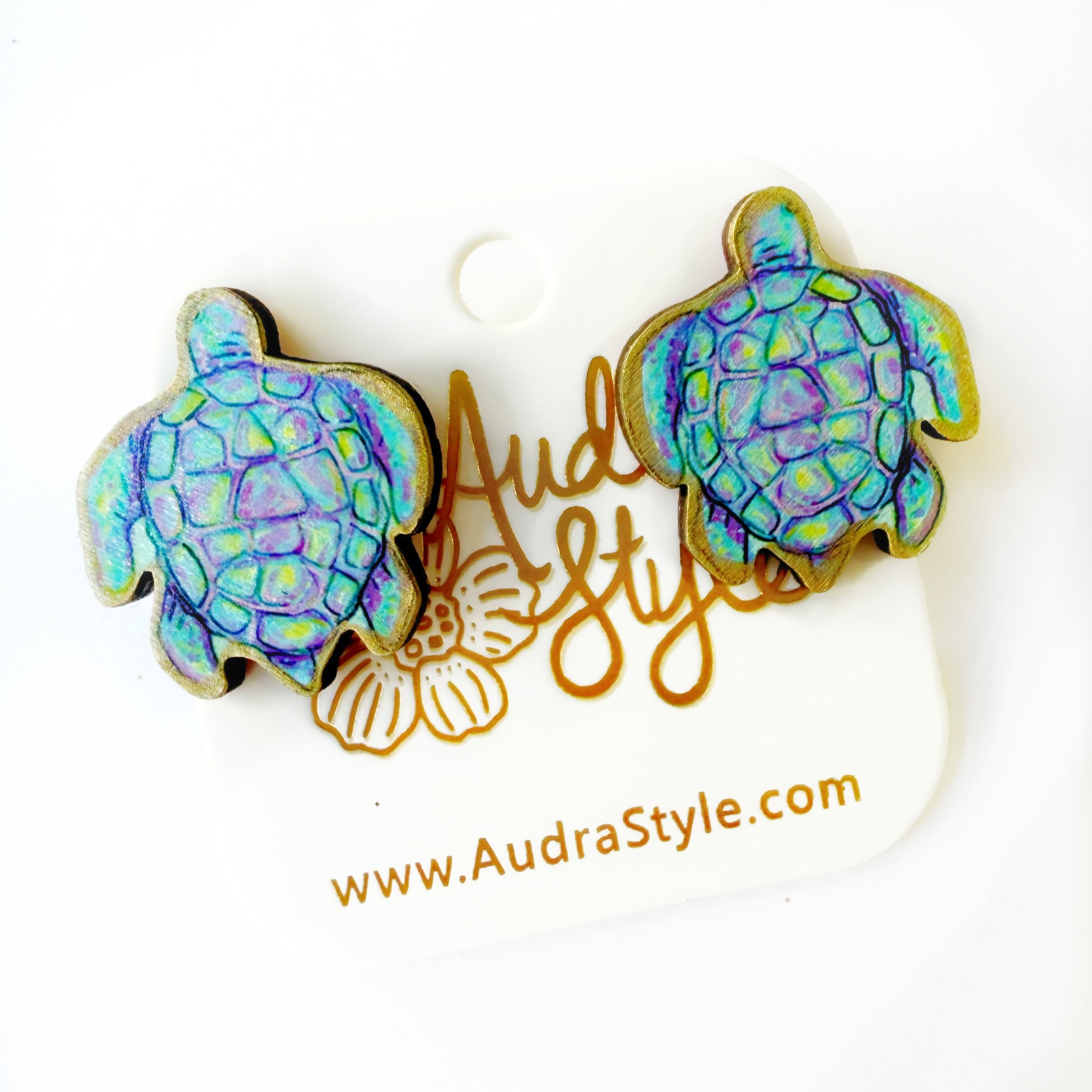 Blue Sea Turtle Stud - Colorful Spring Summer Earring, Resort Wear, Coastal Beach Nautical