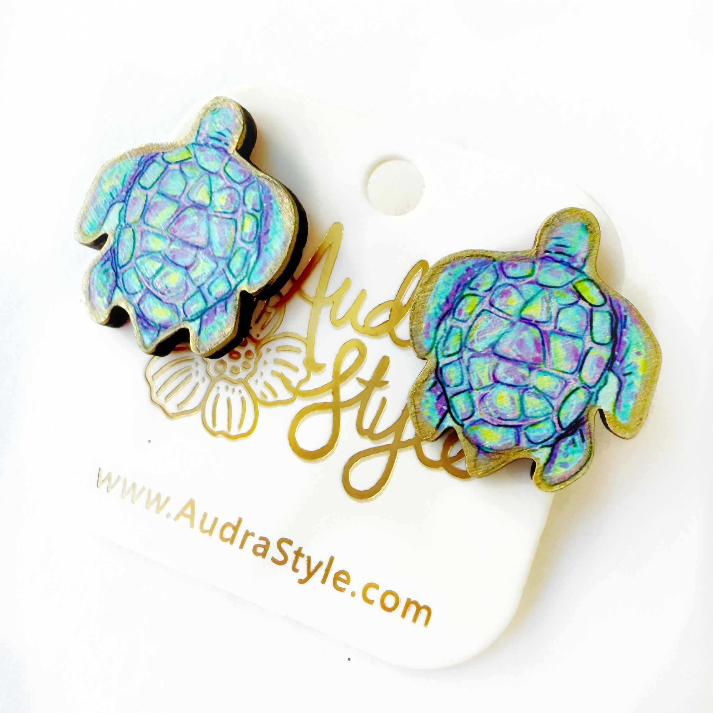 Blue Sea Turtle Stud - Colorful Spring Summer Earring, Resort Wear, Coastal Beach Nautical