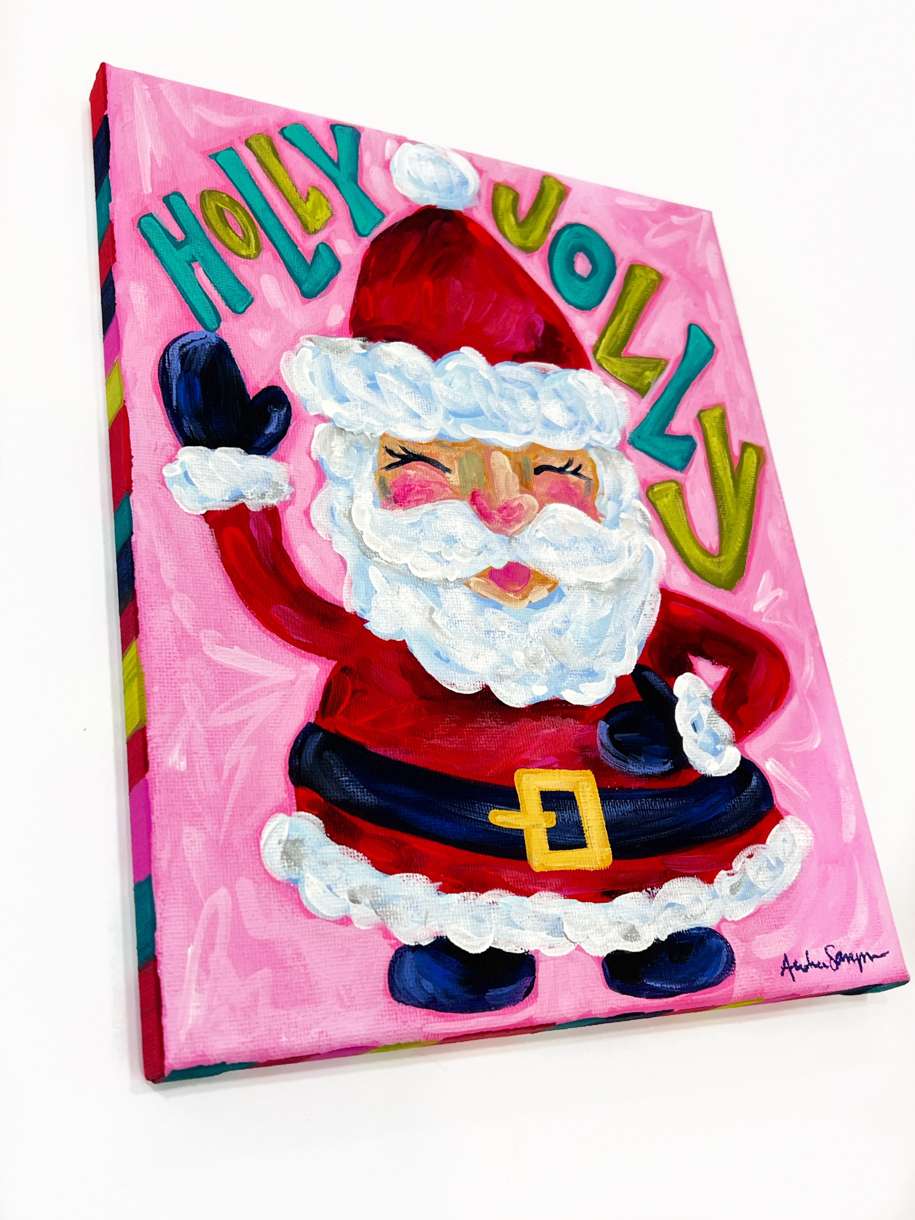 8x10" Original Christmas Painting on Canvas - Holly Jolly Santa Claus