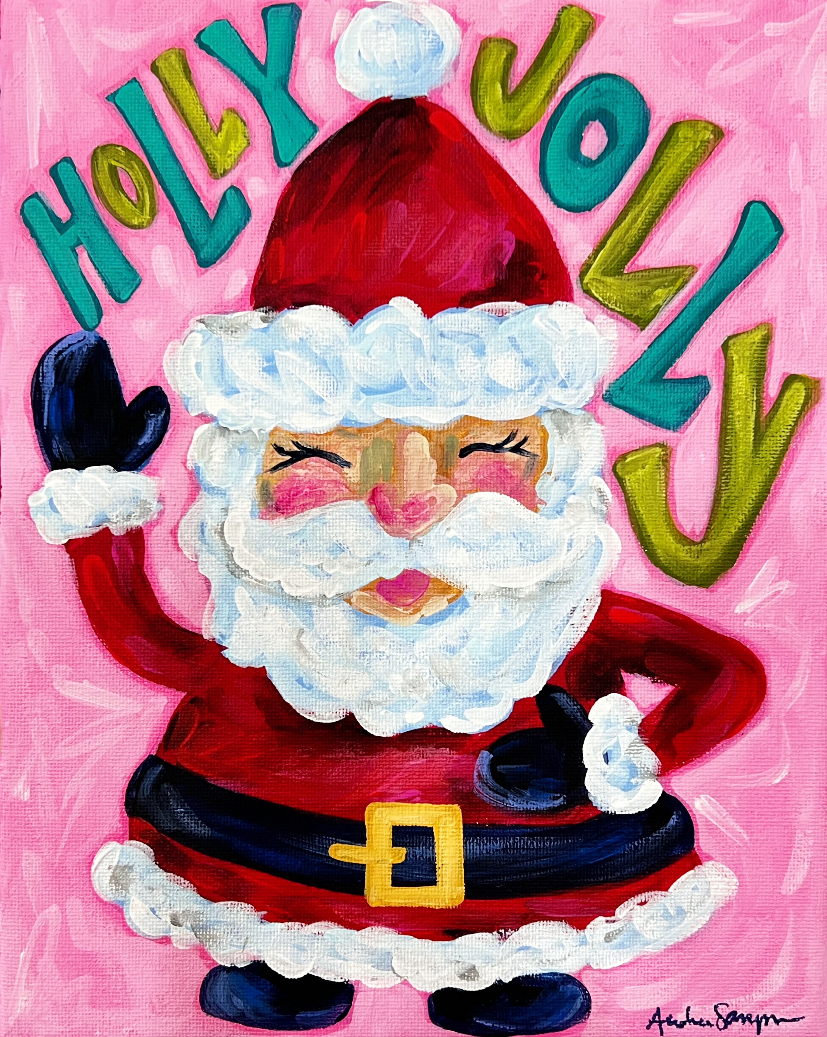 Holly Jolly Santa Claus Christmas Reproduction Print - On Paper or Canvas