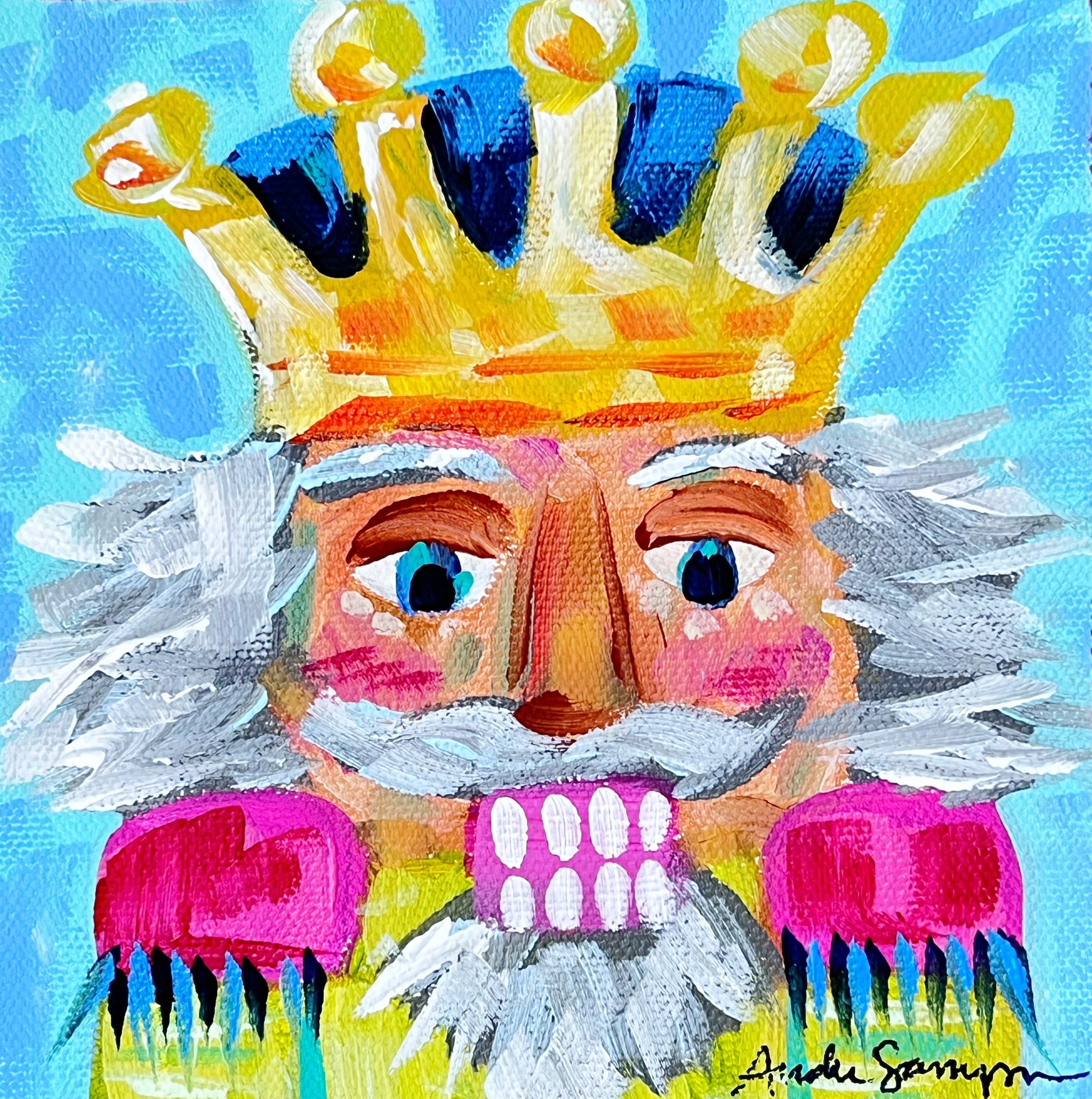 6x6" Original Christmas Painting on Canvas - Nutcracker