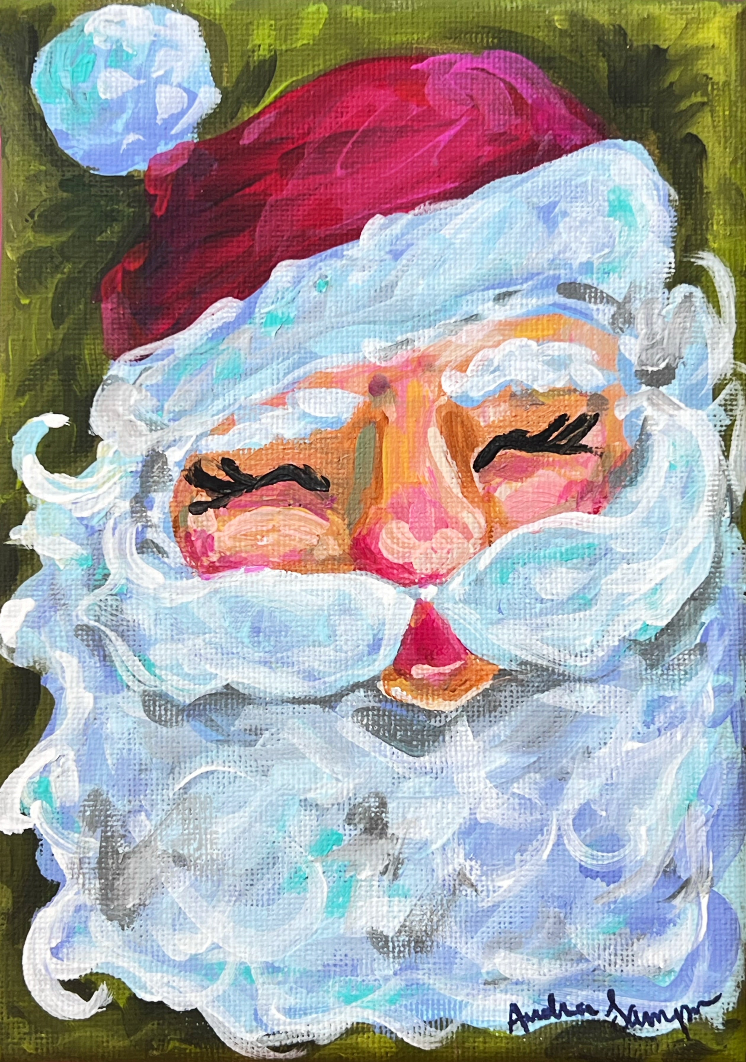 Santa Claus on Green Christmas Reproduction Print - On Paper or Canvas