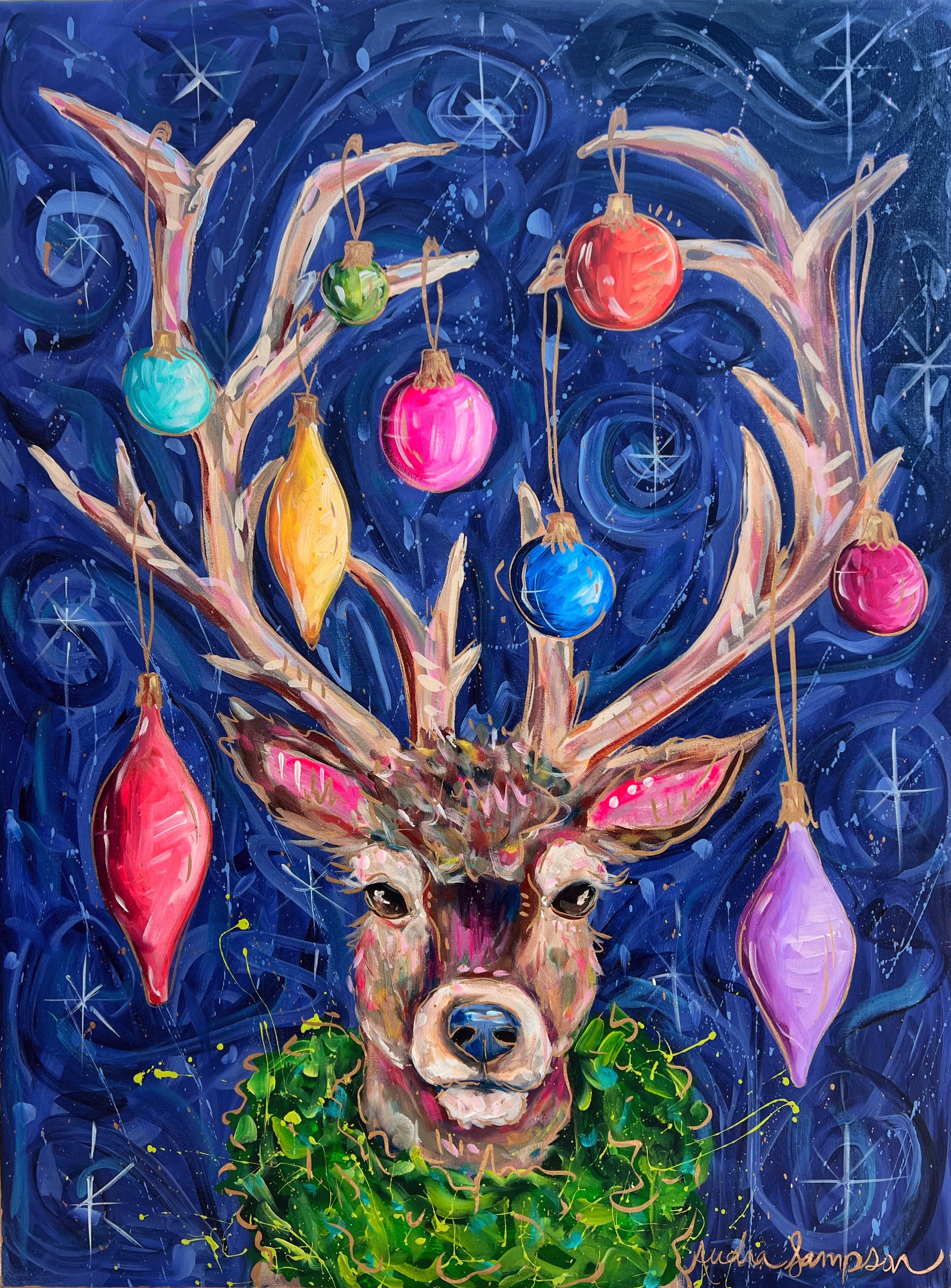 Reindeer Original Painting on 30"x40" Canvas