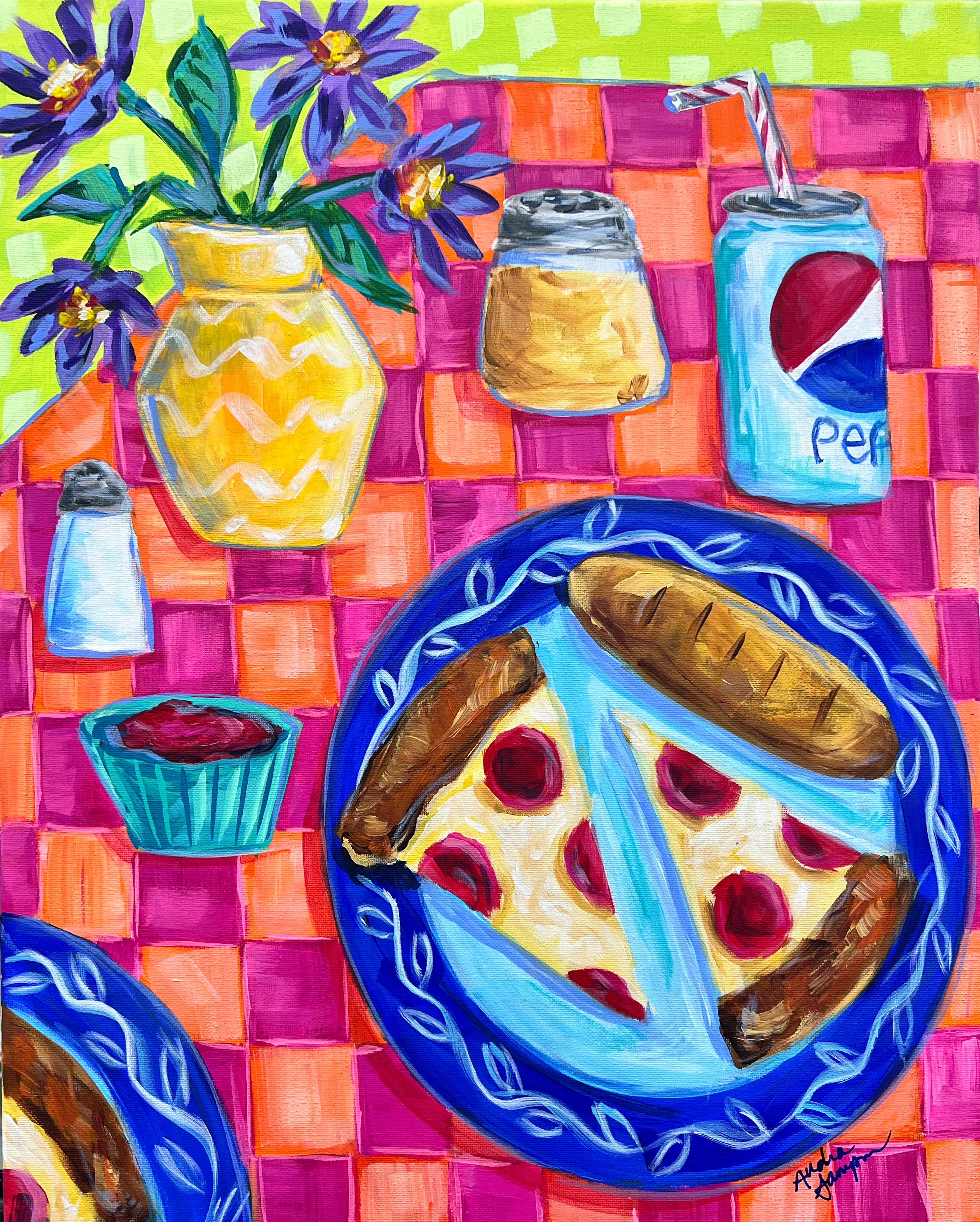 "Pizza and Pepsi" 16x20 Original Painting on Canvas