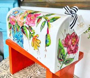 Hand Painted Bouquet in Vase Mailbox