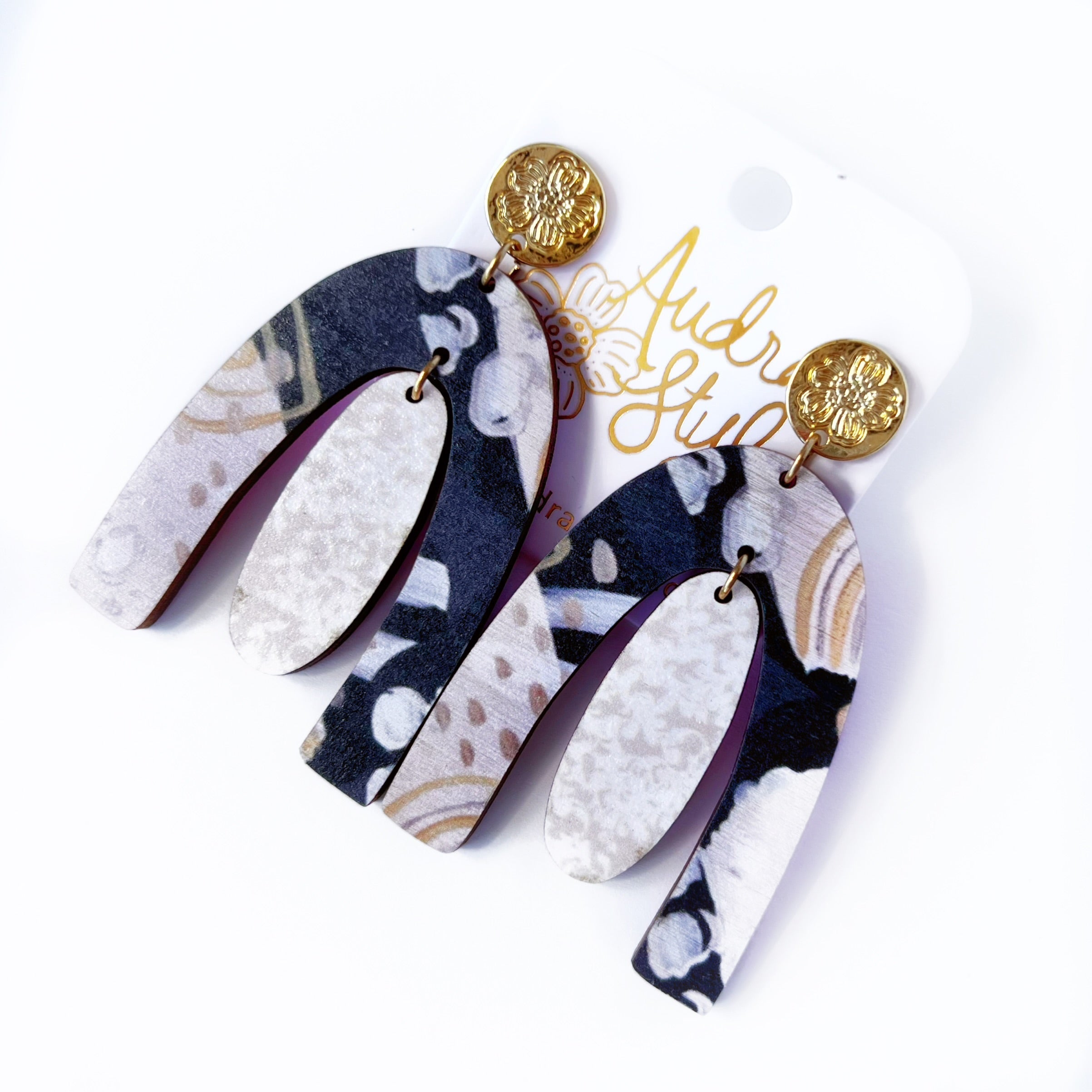 Dottie - Black Cream Abstract Taupe Damask