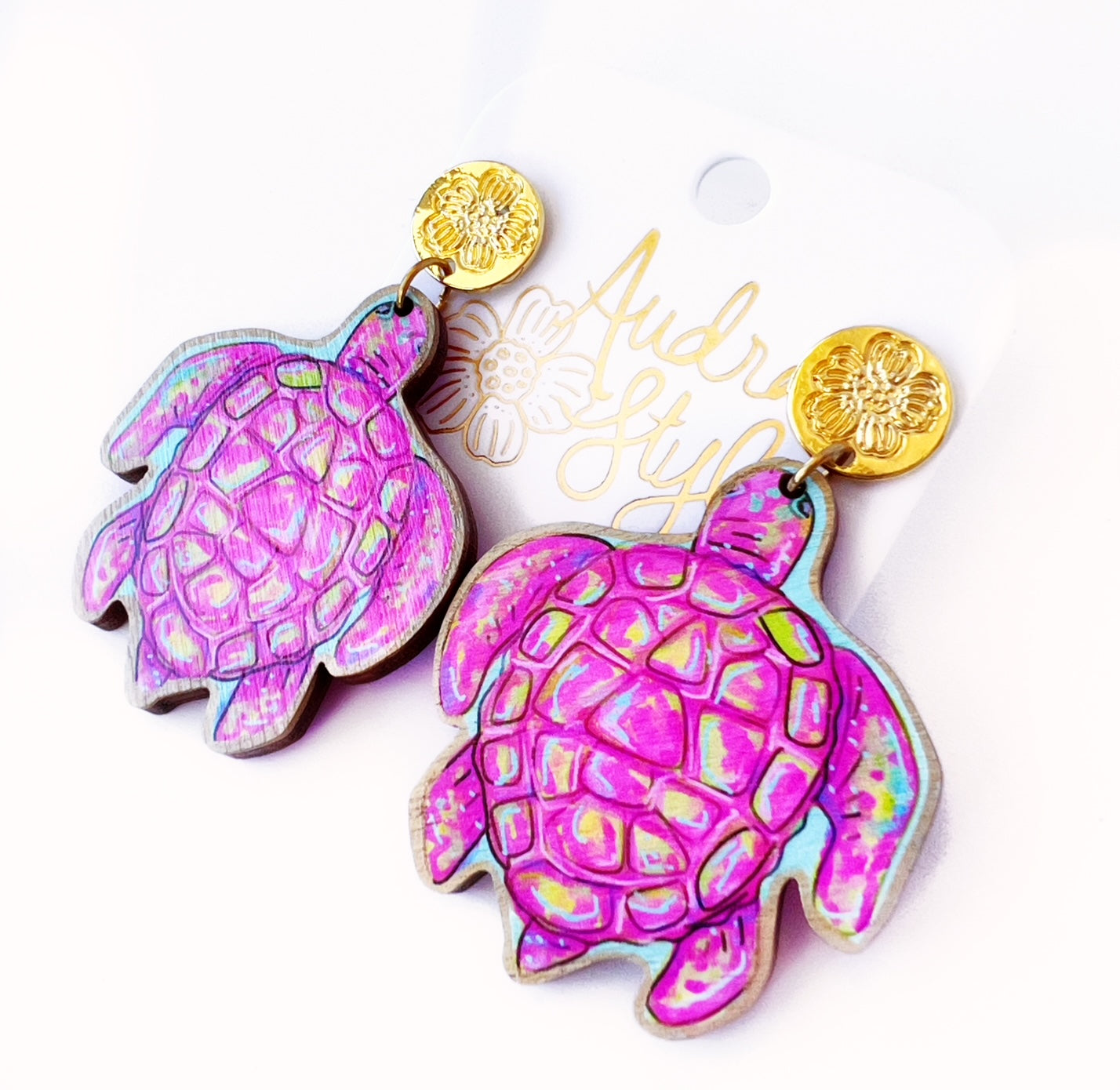 Pink Sea Turtle Dangle Earring Coastal Beach Spring Summer