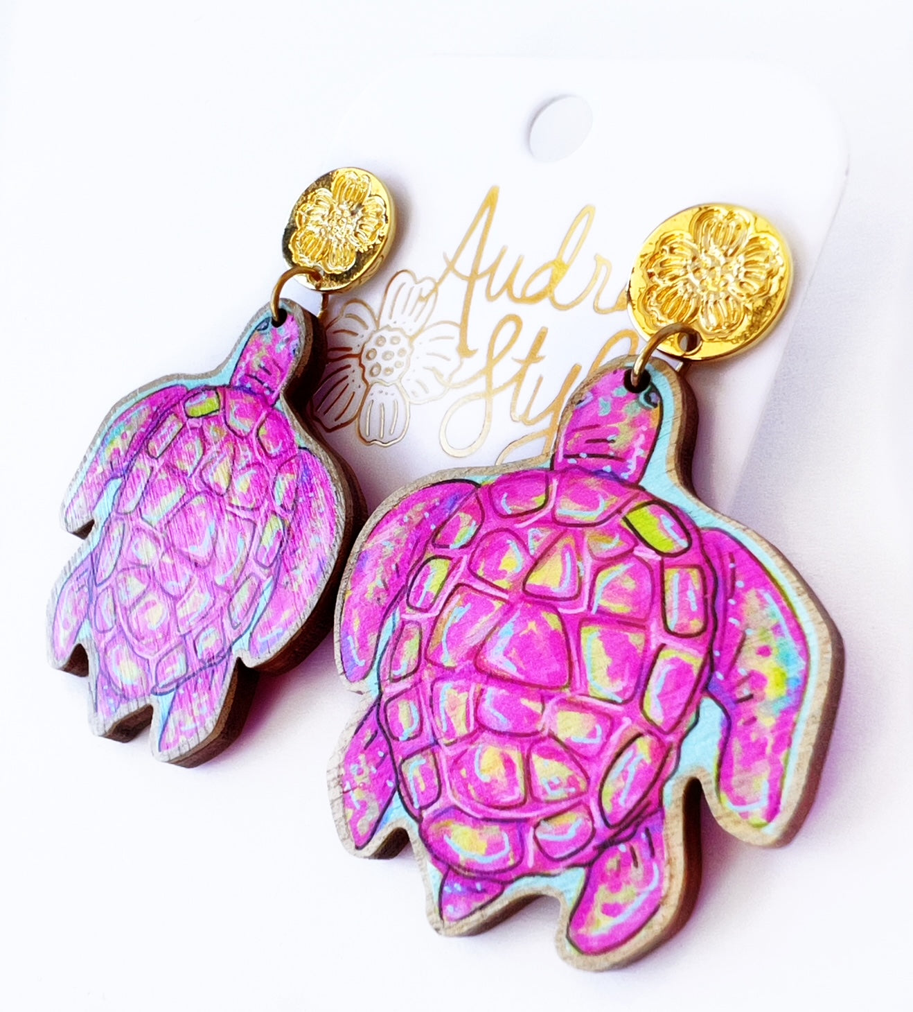 Pink Sea Turtle Dangle Earring Coastal Beach Spring Summer