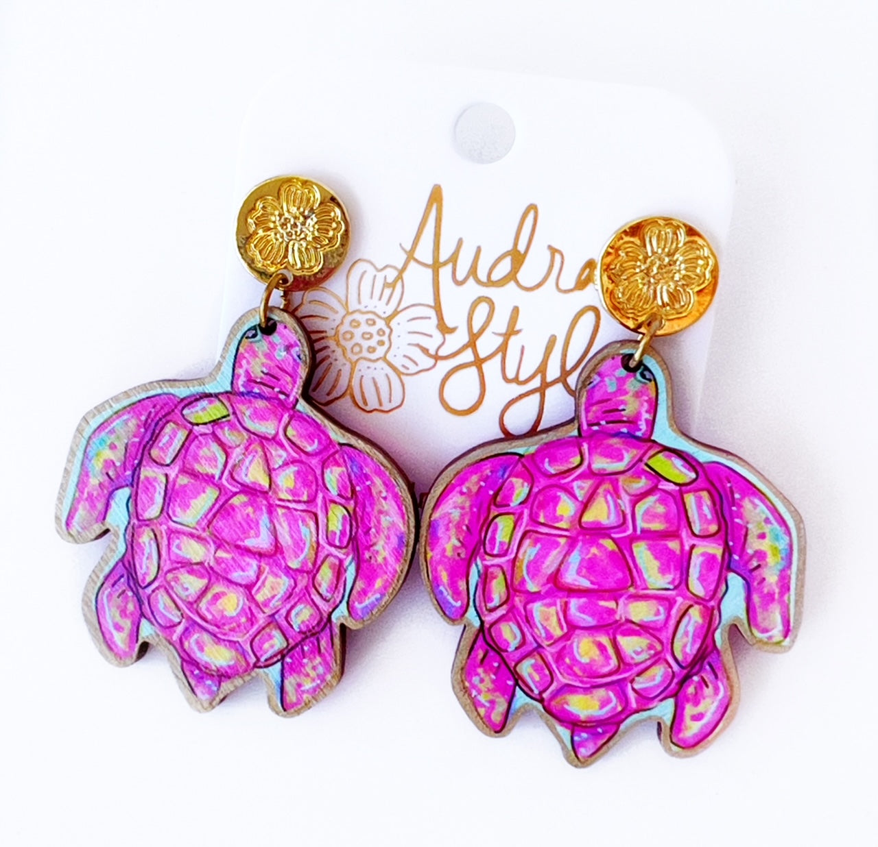 Pink Sea Turtle Dangle Earring Coastal Beach Spring Summer