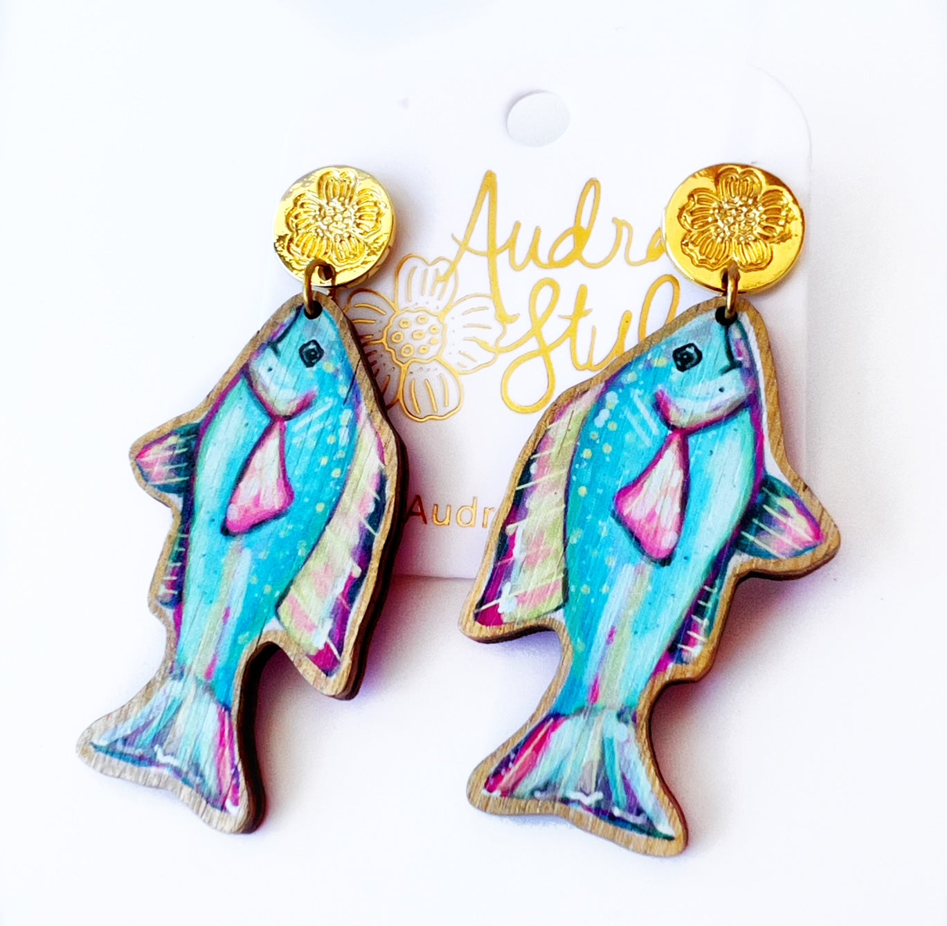 Blue Fish Dangle Earring Coastal Beach Spring Summer