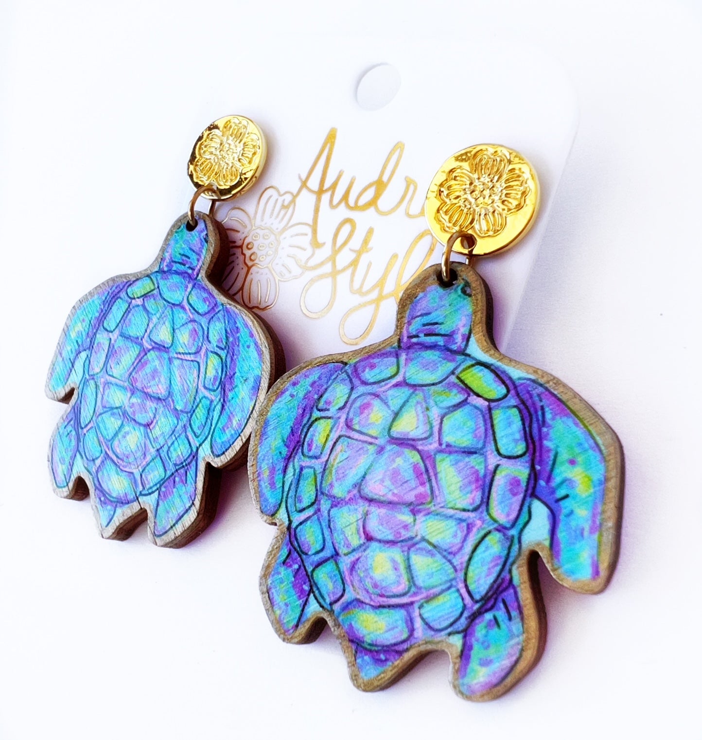 Blue Sea Turtle Dangle Earring Coastal Beach Spring Summer