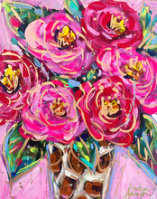 Load image into Gallery viewer, Red and Pink Roses Leopard Vase 8x10&quot; Original Painting on Canvas