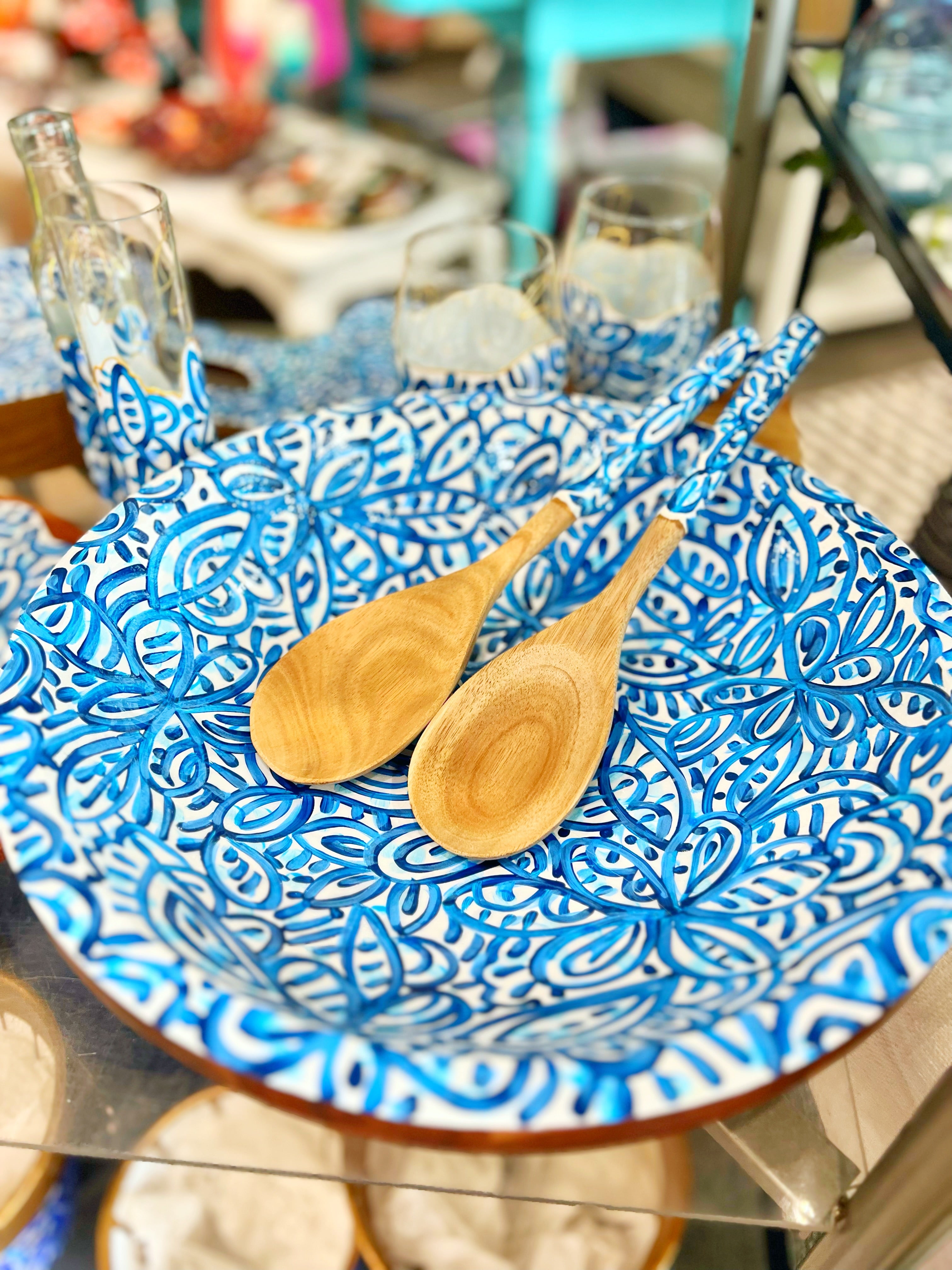 Hand-Painted Wooden Spoon - Blue and White