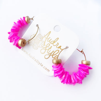 Summer Beaded Hoop Earrings - Hot Pink Colorful Statement Jewelry