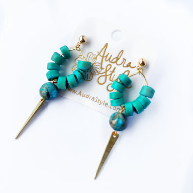 Turquoise Drop Beaded Earrings - Spring Summer Bright Dangles