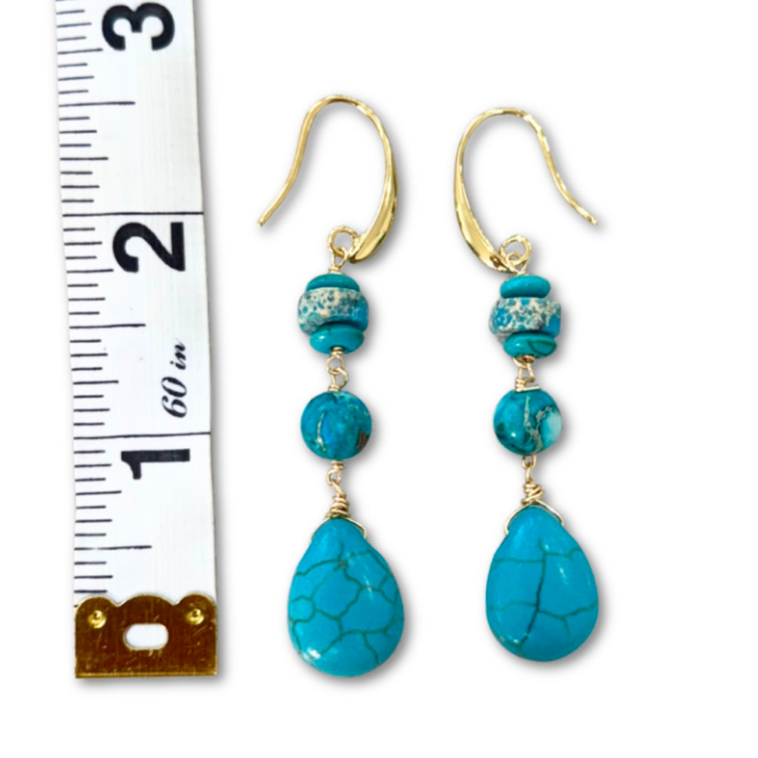 Turquoise Dangle Earrings - Boho Beaded Drops Western