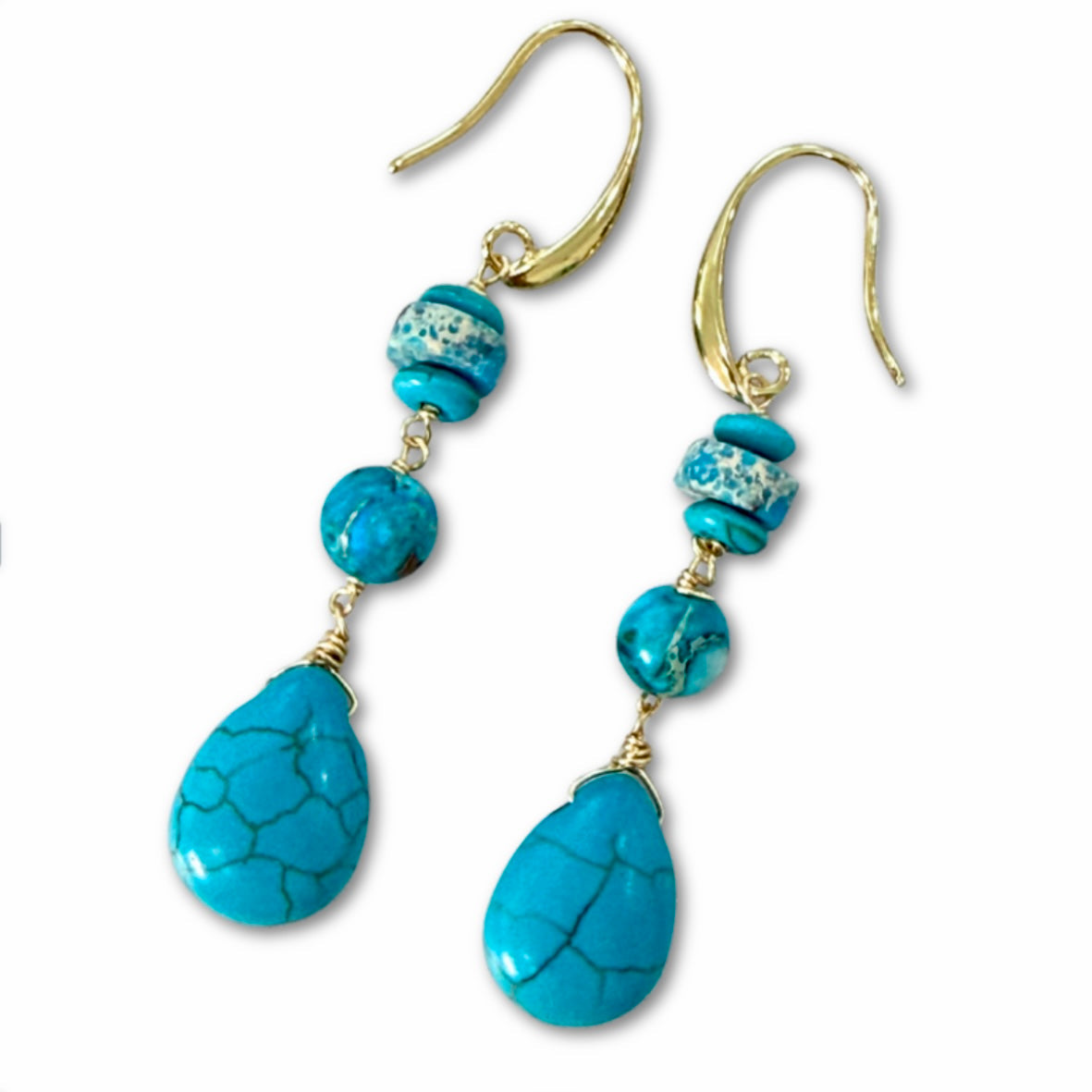 Turquoise Dangle Earrings - Boho Beaded Drops Western