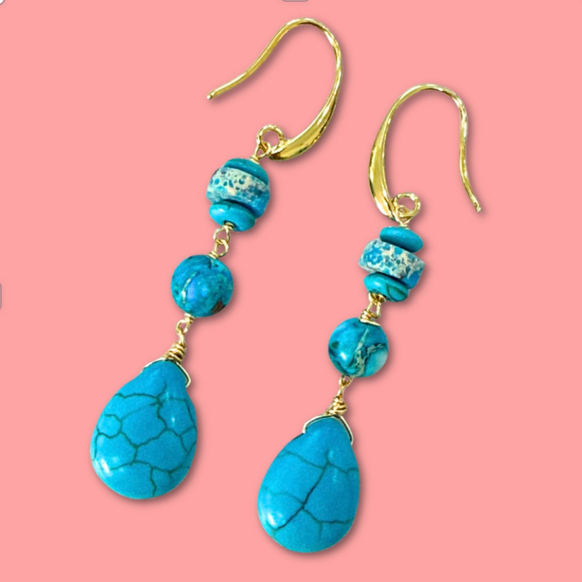 Turquoise Dangle Earrings - Boho Beaded Drops Western