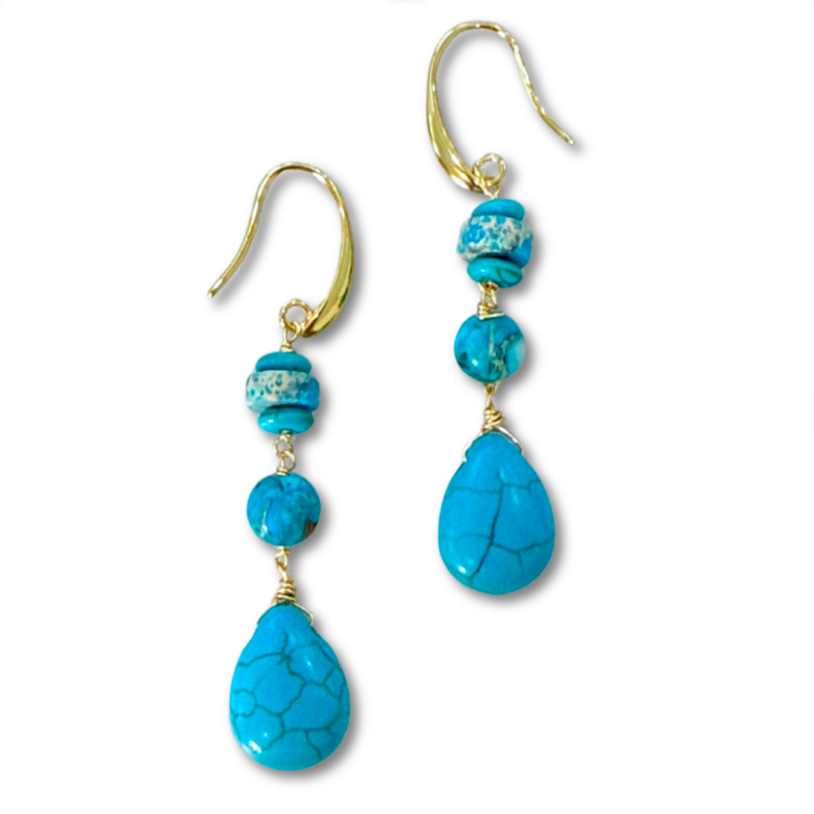 Turquoise Dangle Earrings - Boho Beaded Drops Western