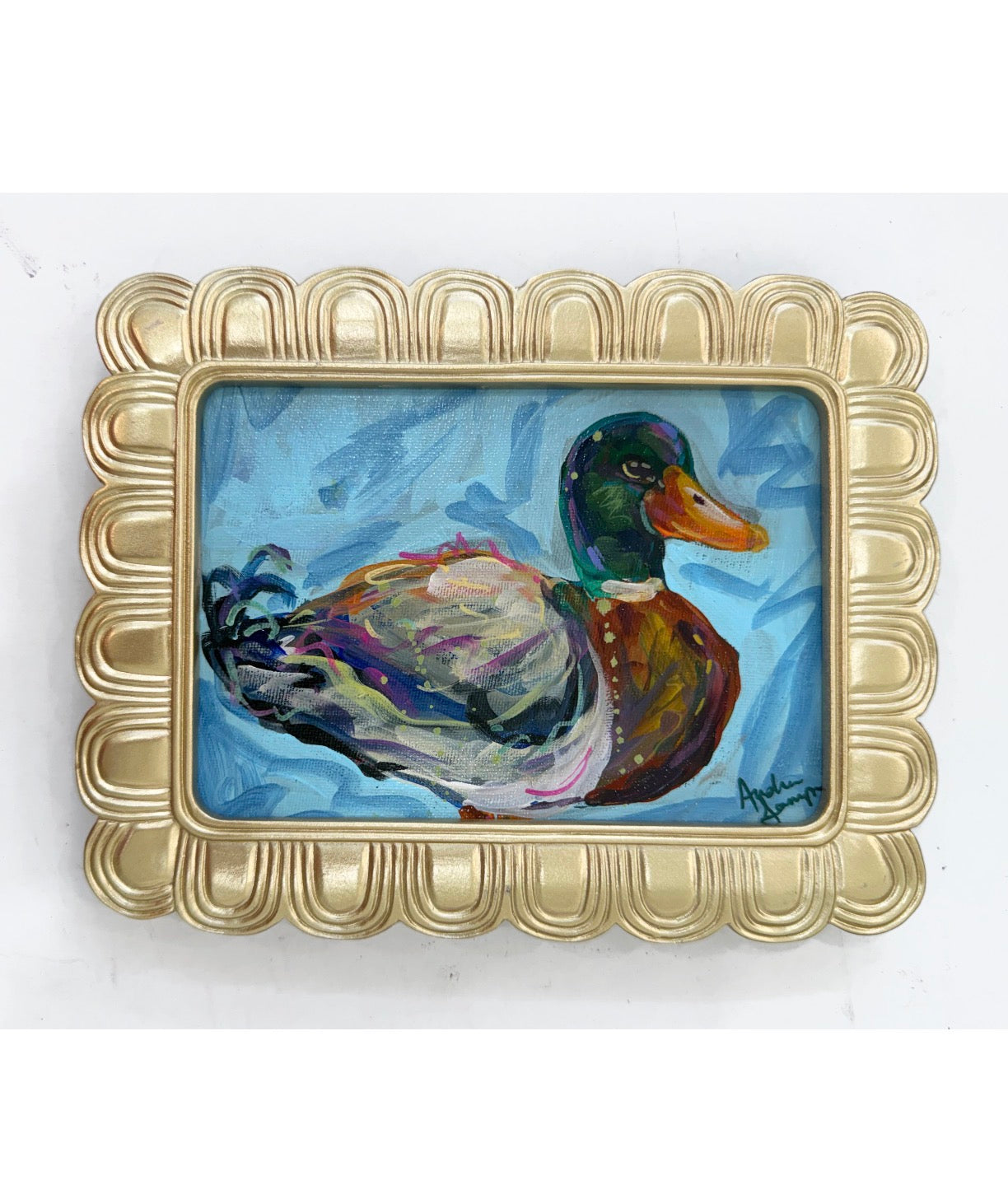 Framed Original Mallard Duck Painting on Canvas - Colorful Coastal Art