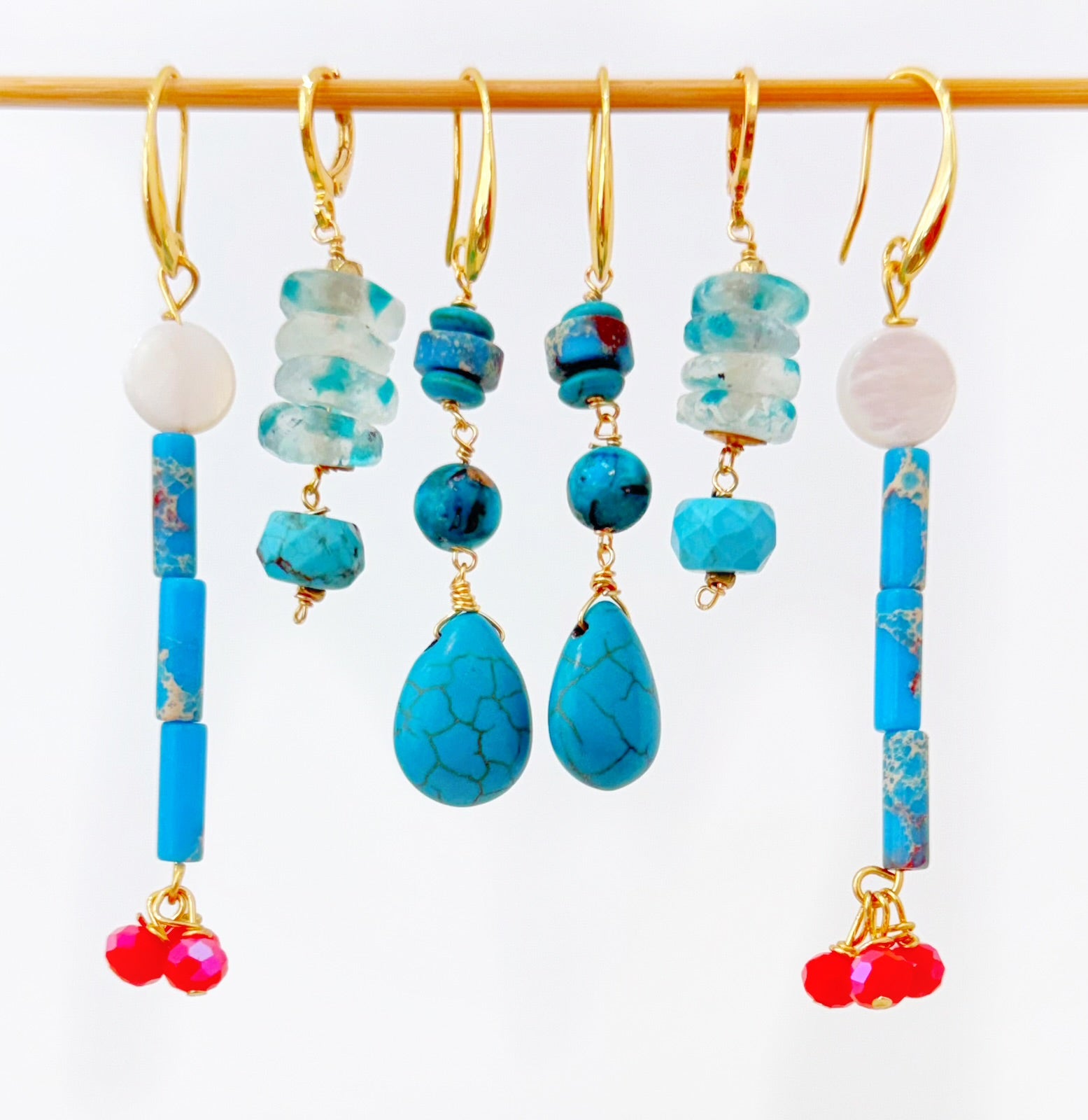 Turquoise Dangle Earrings - Boho Beaded Drops Western