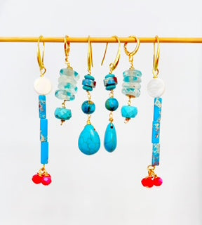 Turquoise Dangle Earrings - Boho Beaded Drops Western