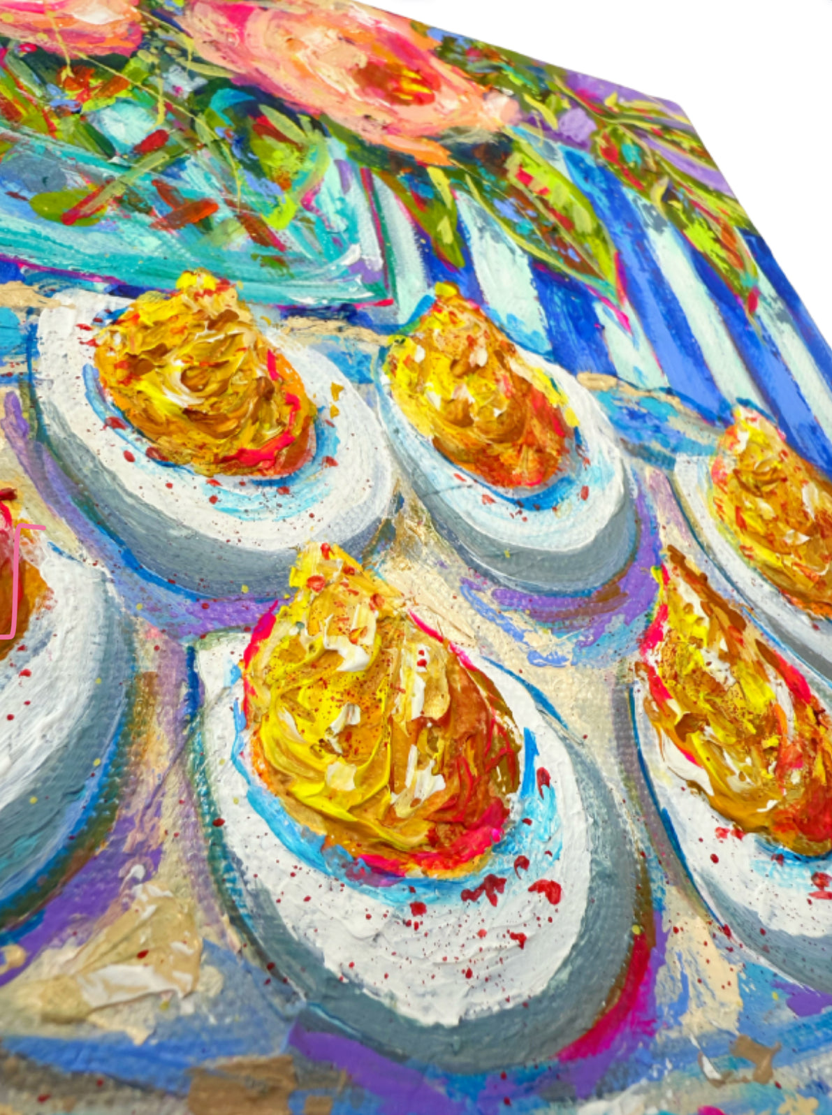 "Half Dozen" Devilled Eggs and Floral Bouquet Original 8x10" Painting on Gallery Wrapped Canvas