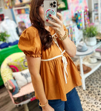 Load image into Gallery viewer, Bubble Sleeve Babydoll Top in Caramel