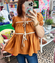 Load image into Gallery viewer, Bubble Sleeve Babydoll Top in Caramel