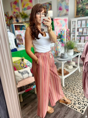 Multi-Toned Wide Leg Pants - Soft Red and Blush