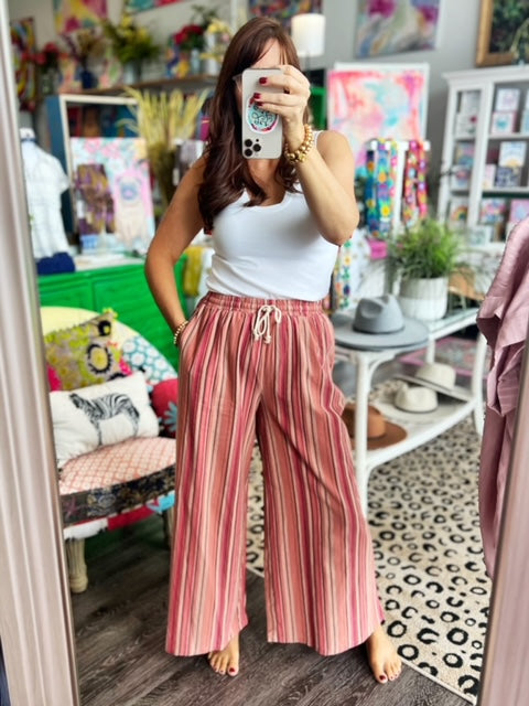 Multi-Toned Wide Leg Pants - Soft Red and Blush