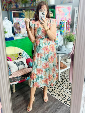 Muted Floral Smocked Midi Dress