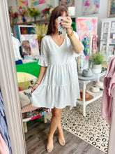 Load image into Gallery viewer, Layered Pleated Flutter Ruffle Sleeve Tiered Dress - White
