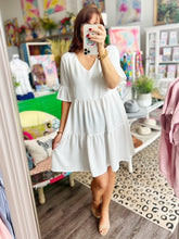Load image into Gallery viewer, Layered Pleated Flutter Ruffle Sleeve Tiered Dress - White