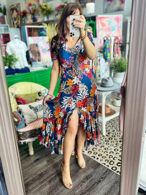 Navy Floral High-Low Dress