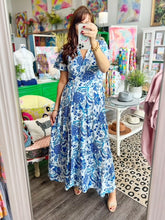 Load image into Gallery viewer, Blue and White Floral Maxi Dress