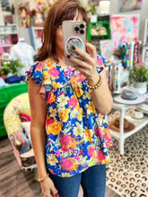 Load image into Gallery viewer, Floral Print Blouse Featuring Flutter Sleeves