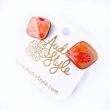 Load image into Gallery viewer, Square Stud Earring - Pink Orange Floral
