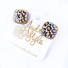 Load image into Gallery viewer, Square Stud Earring - Leopard Print