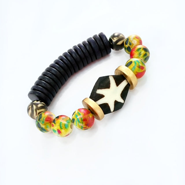 Audra Style Stretchy Stacking Bracelet - Black Batik Chartreuse