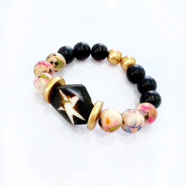 Audra Style Stretchy Stacking Bracelet - Batik Pink Black