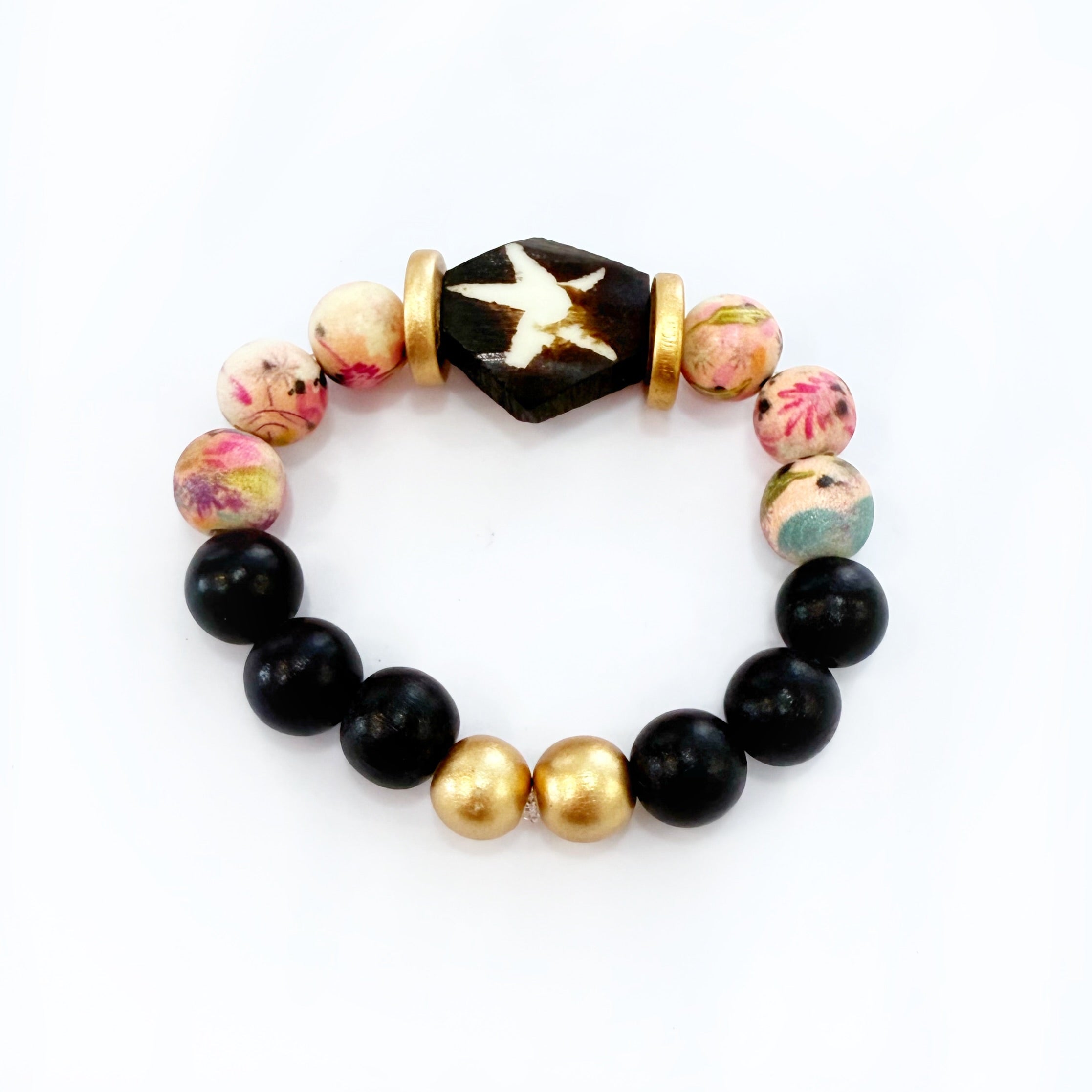 Audra Style Stretchy Stacking Bracelet - Batik Pink Black