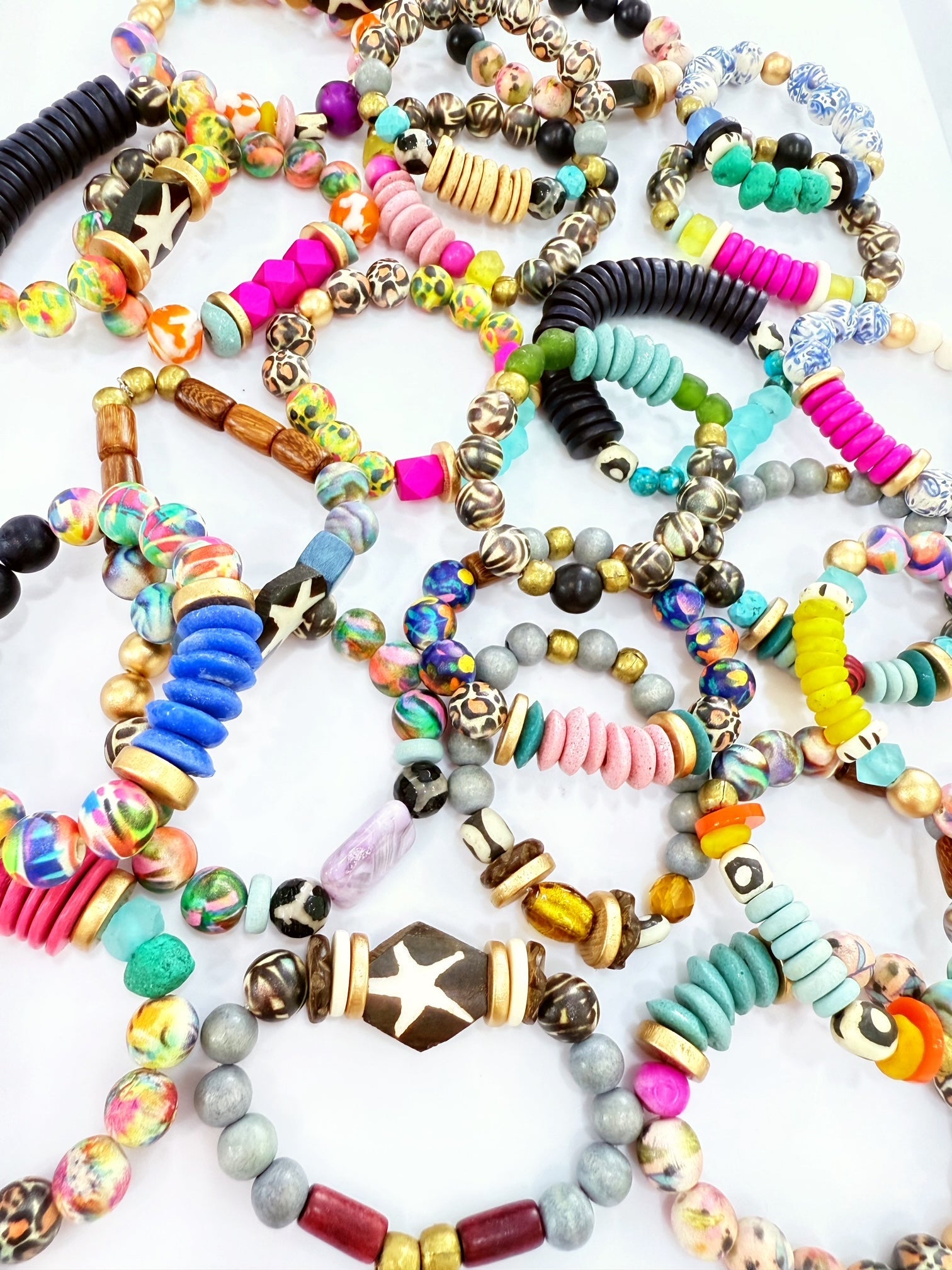 Audra Style Stretchy Stacking Bracelet - Leopard Pattern Turquoise Chartreuse Pink