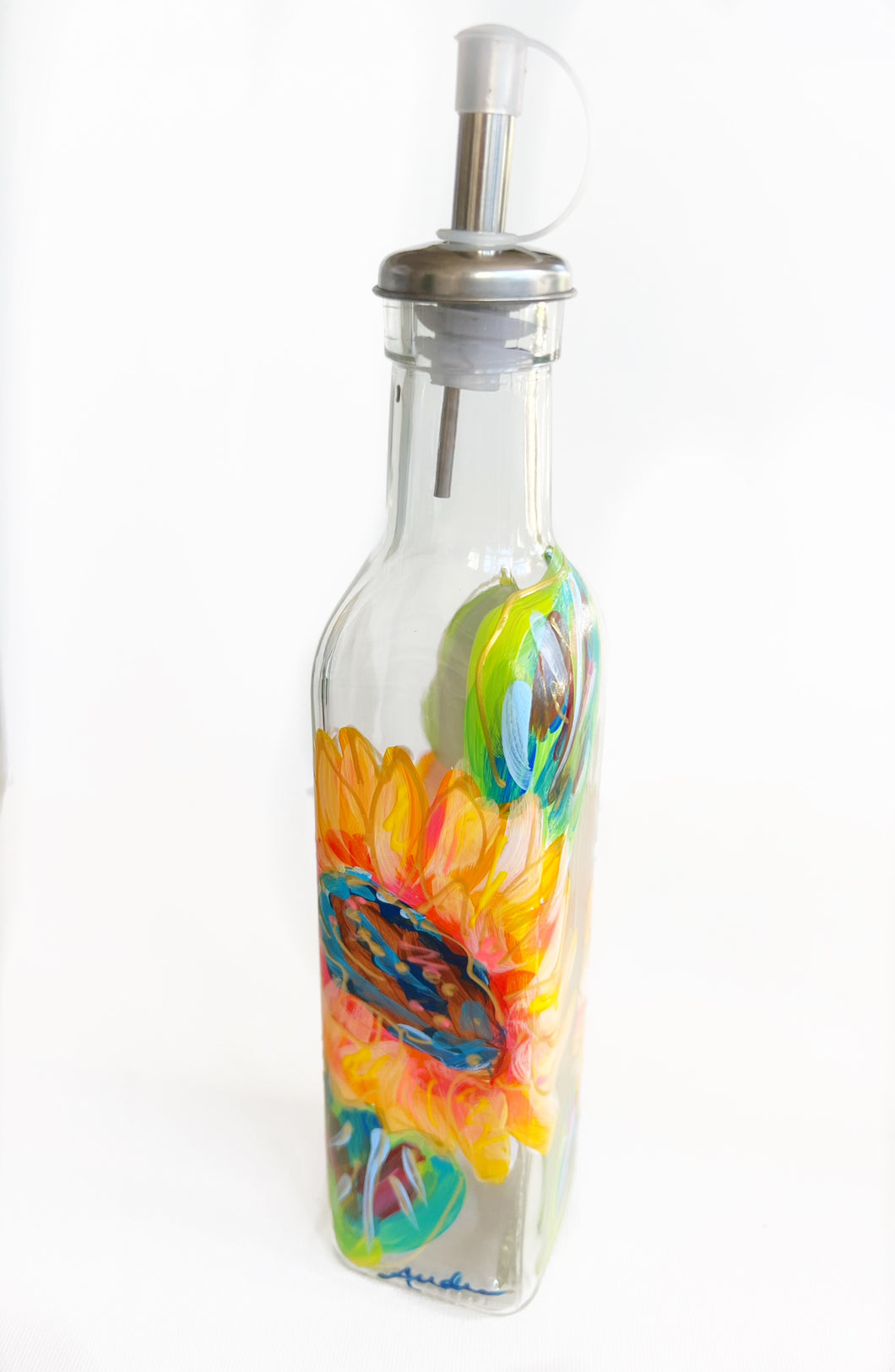 Sunflower Glass Oil and Vinegar Bottle with Stopper