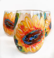 Load image into Gallery viewer, Hand Painted Sunflower Stemless Wine Glass