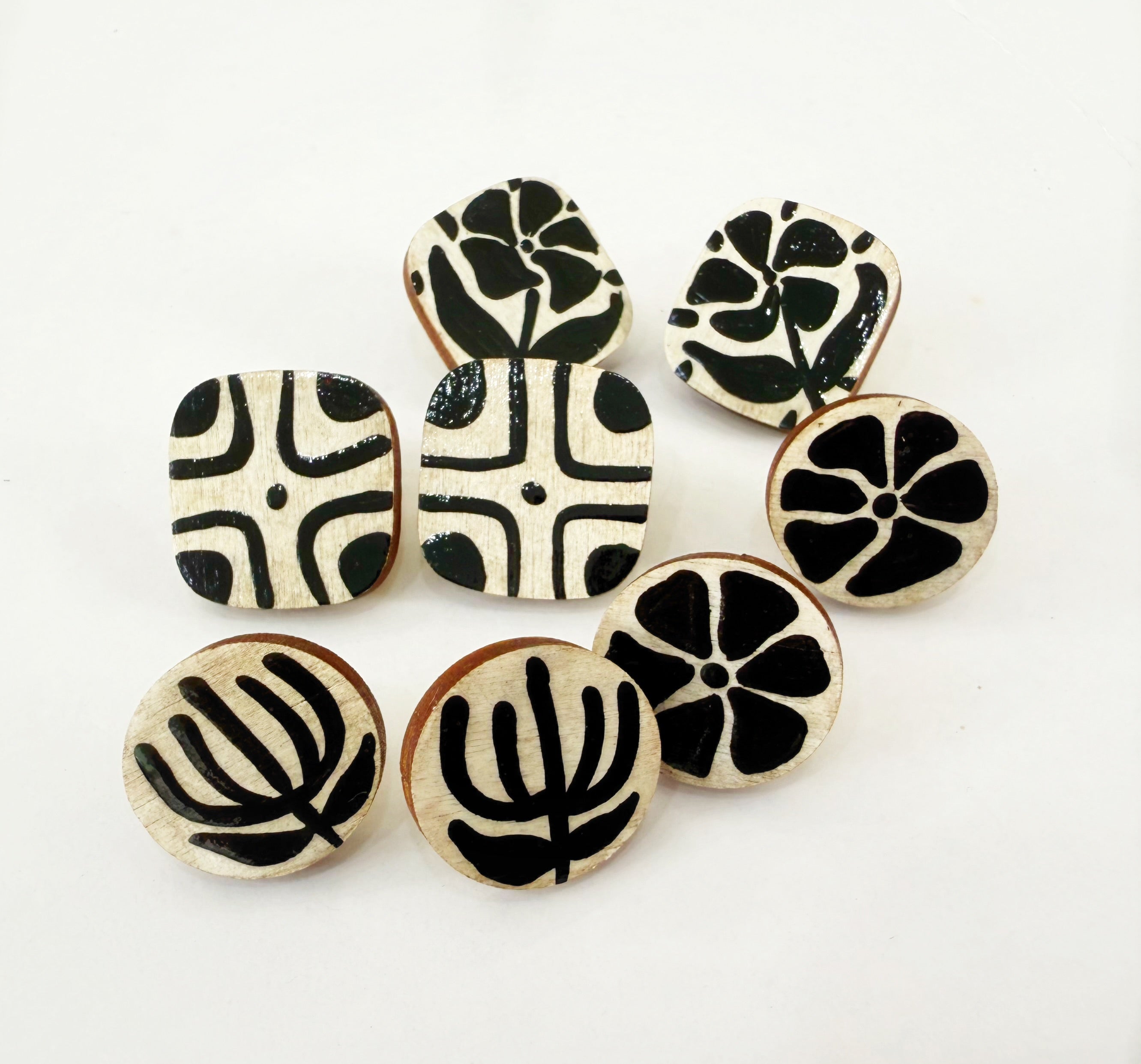 Black and White Hand Painted Folk Art Studs