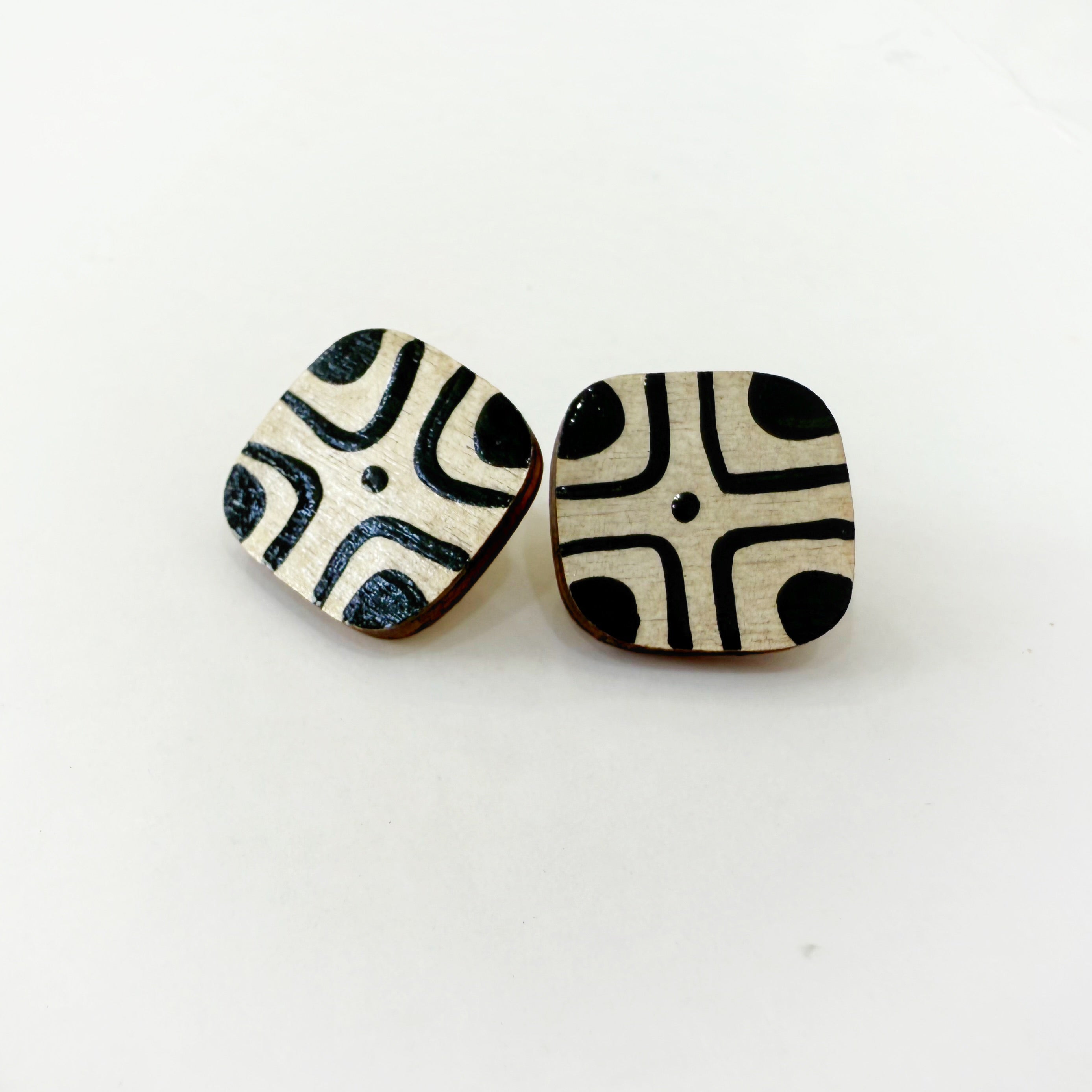Black and White Hand Painted Folk Art Studs